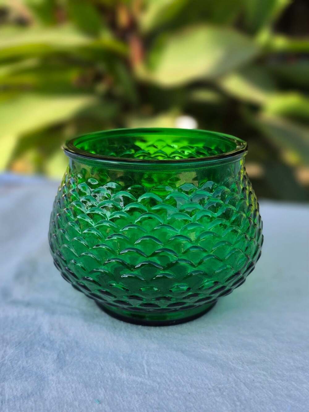 E.O. Brody Emerald Green Glass Vase Fish Scale Pattern G100